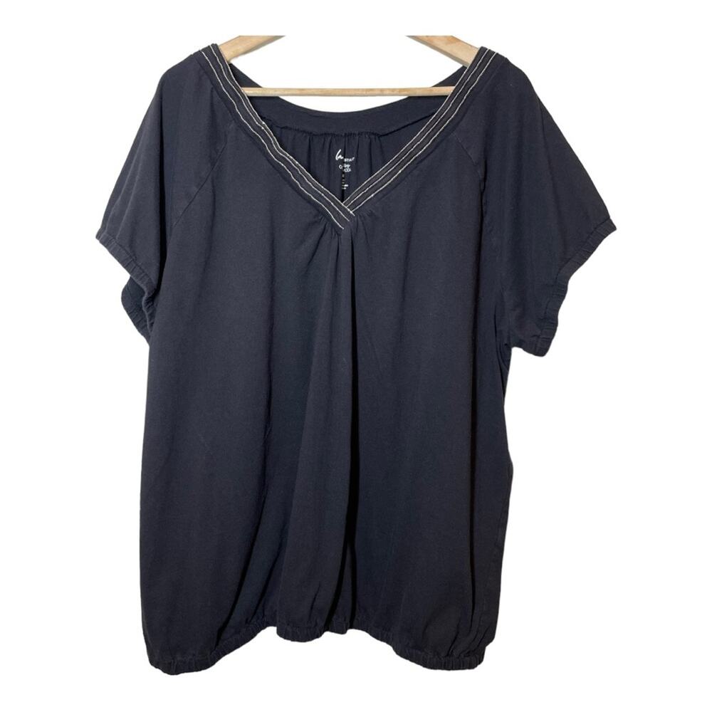 Lane Bryant 26/28 Black Silver Metallic Detail V-Neck Top Shirt plus